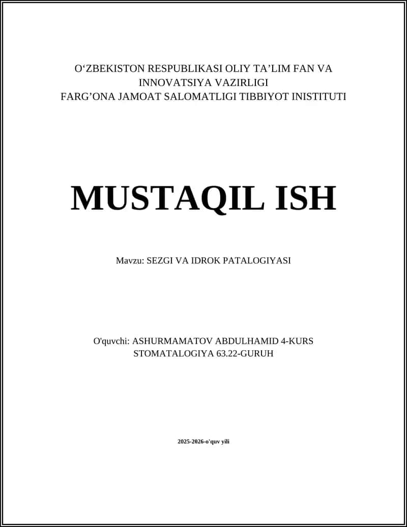 SEZGI VA IDROK PATALOGIYASI 1