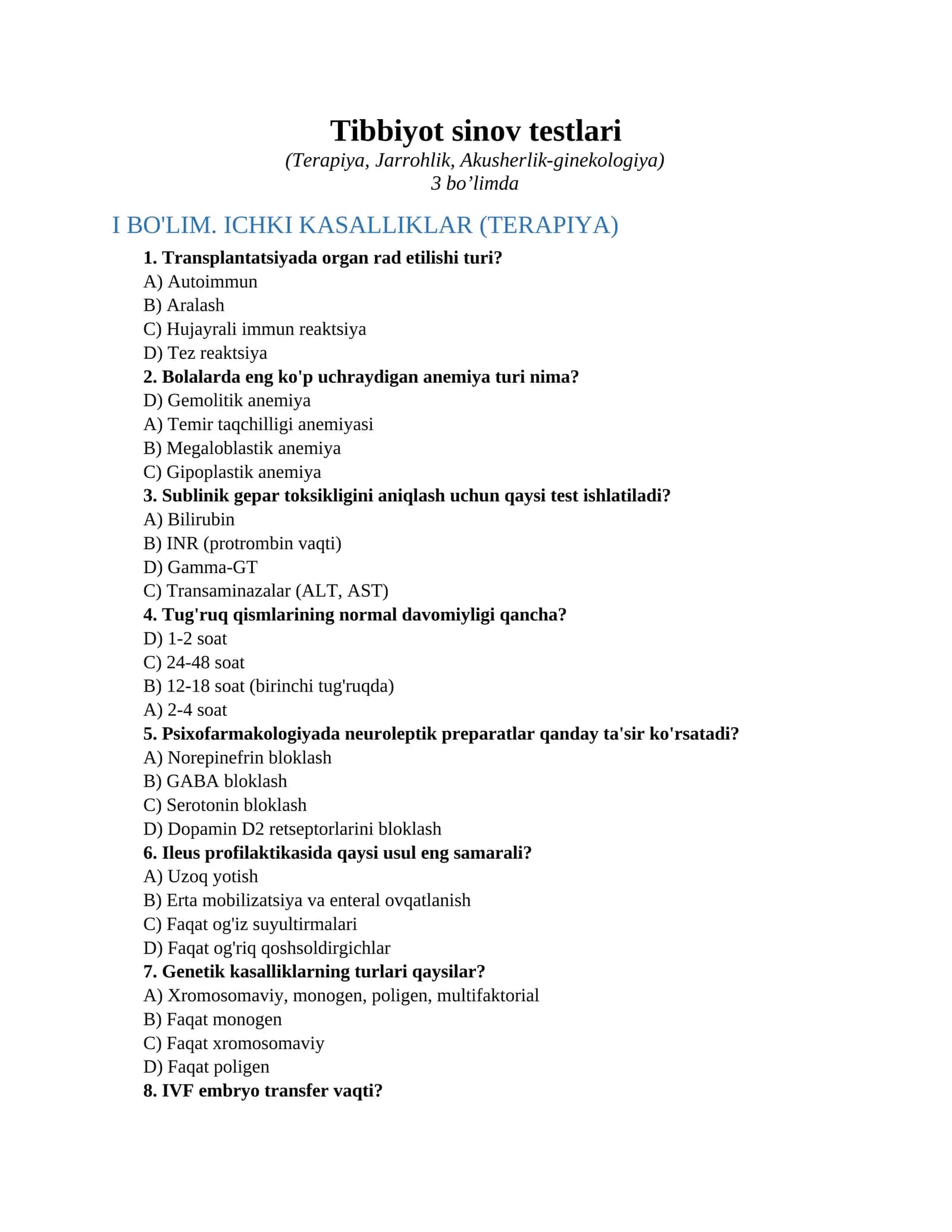Tibbiyot sinov testlari 1