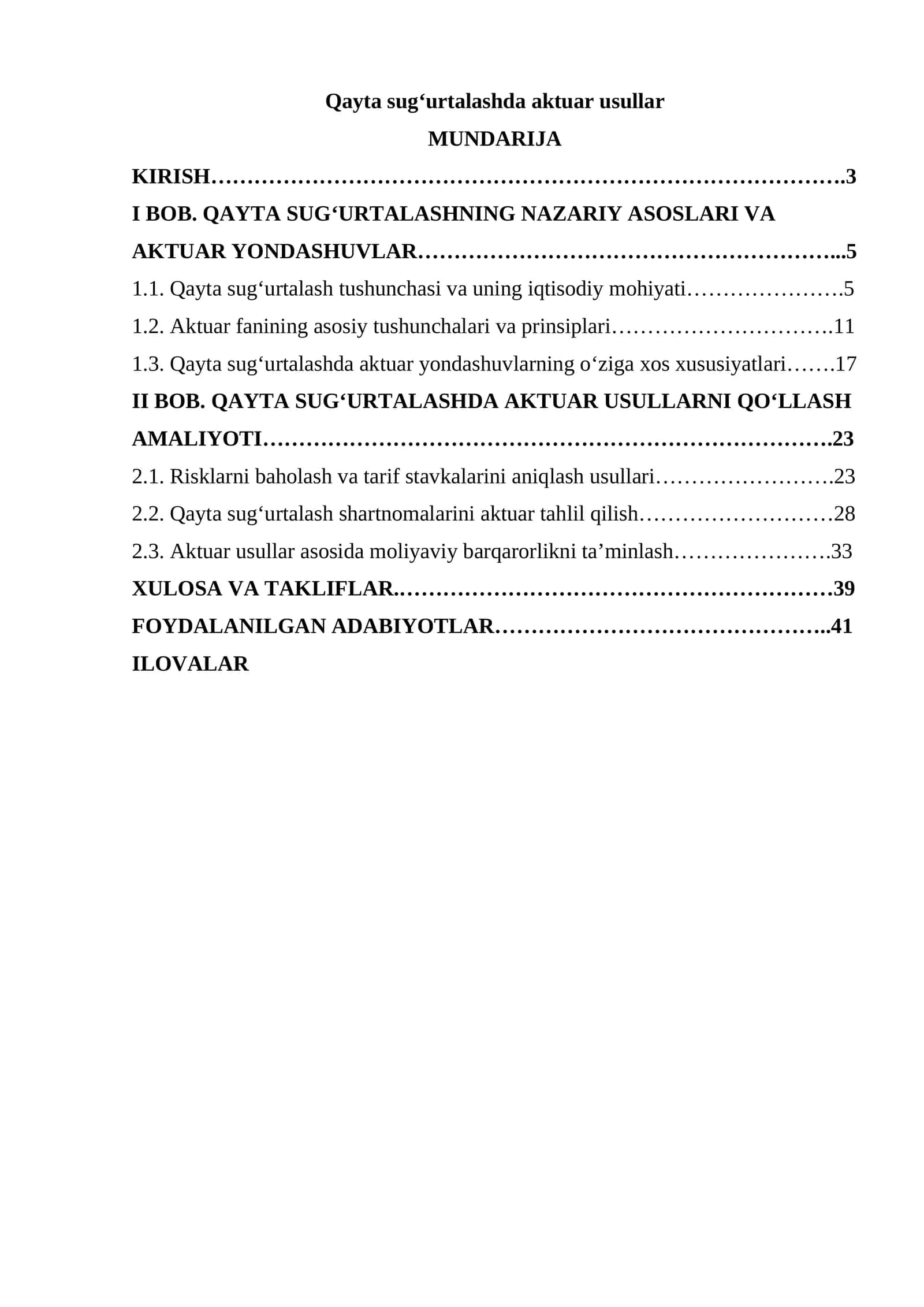 Qayta sug‘urtalashda aktuar usullar 1