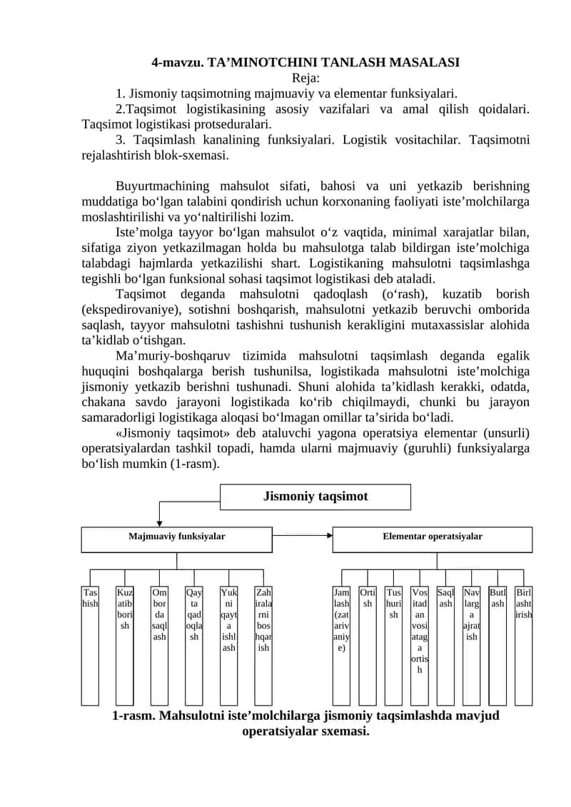 4-mavzu. TA’MINOTCHINI TANLASH MASALASI 1