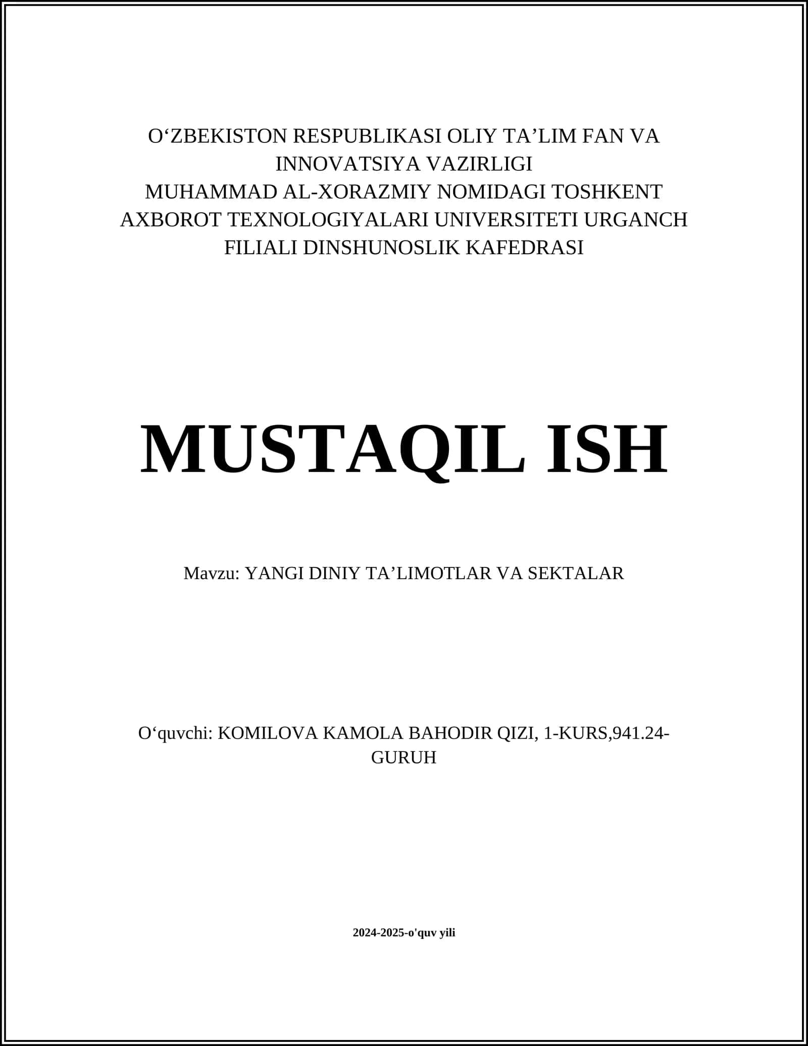 YANGI DINIY TAʼLIMOTLAR VA SEKTALAR 1
