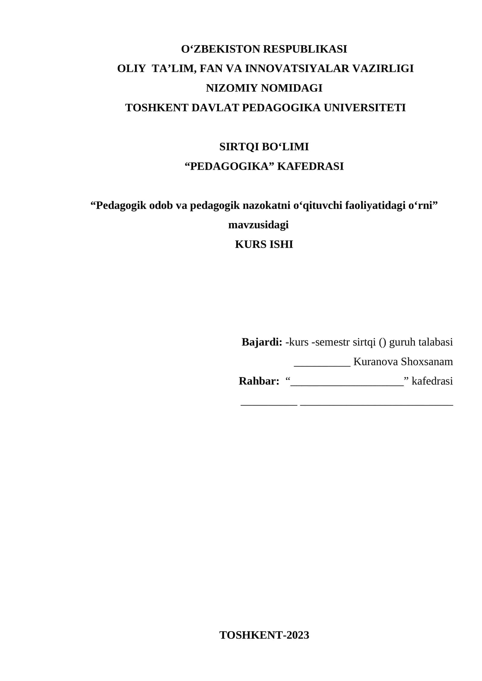 “Pedagogik odob va pedagogik nazokatni o‘qituvchi faoliyatidagi o‘rni” 1