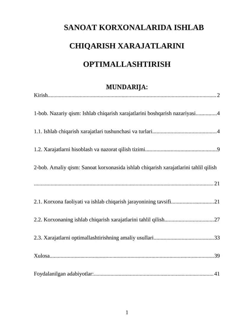 ISHLAB CHIQARISH XARAJATLARINI OPTIMALLASHTIRISH 1