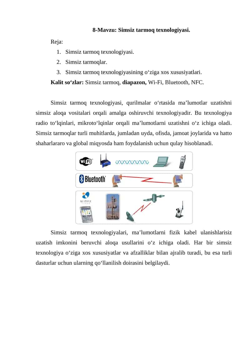Simsiz tarmoq texnologiyasi 1
