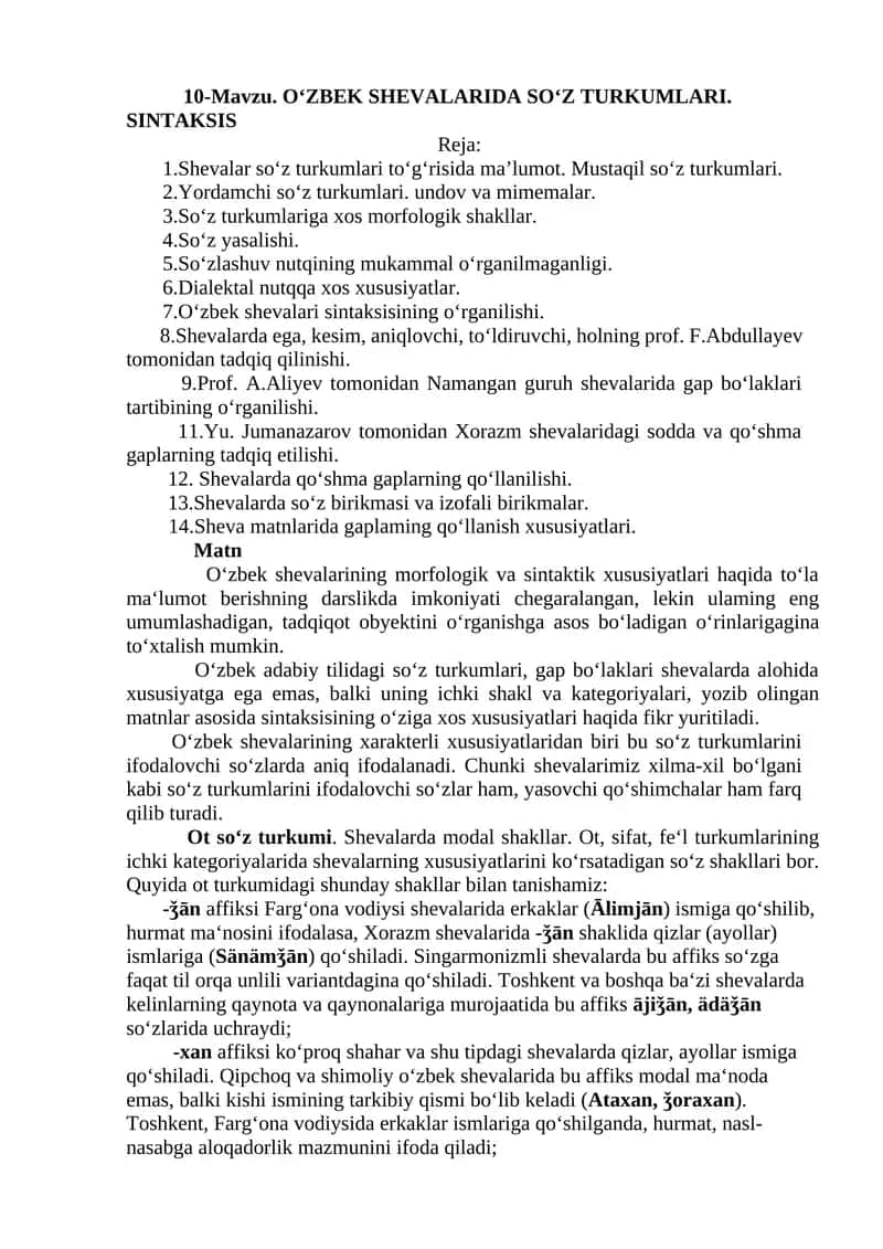 Oʻzbek Shevalarining Morfologik va Sintaktik Xususiyatlari 1