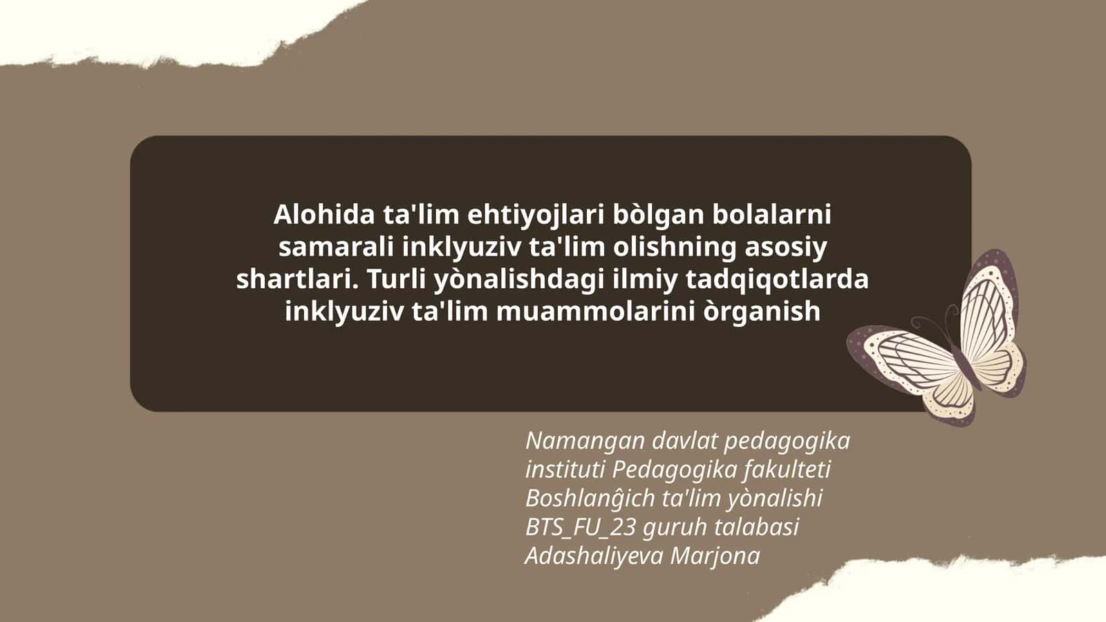 Alohida ta'lim ehtiyojlari bòlgan bolalarni samarali inklyuziv ta'lim olishning asosiy shartlari. Turli yònalishdagi ilmiy tadqiqotlarda inklyuziv ta'lim muammolarini òrganish 1