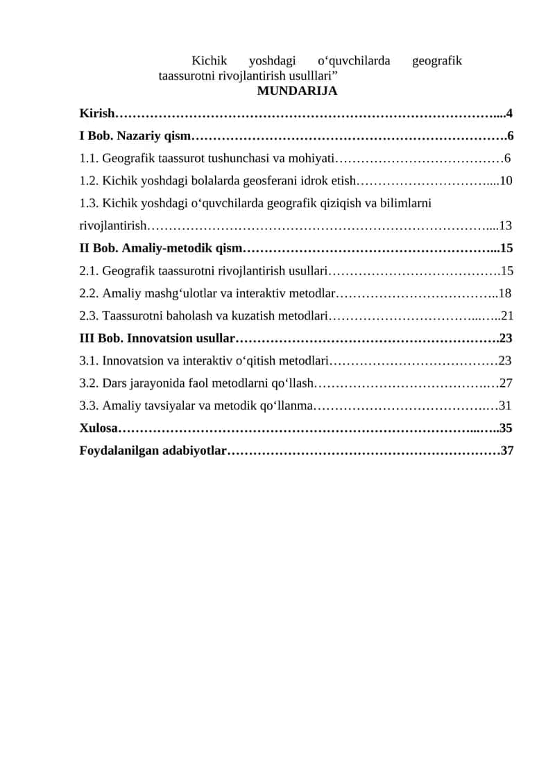 Kichik yoshdagi o‘quvchilarda geografik taassurotni rivojlantirish usulllari 1