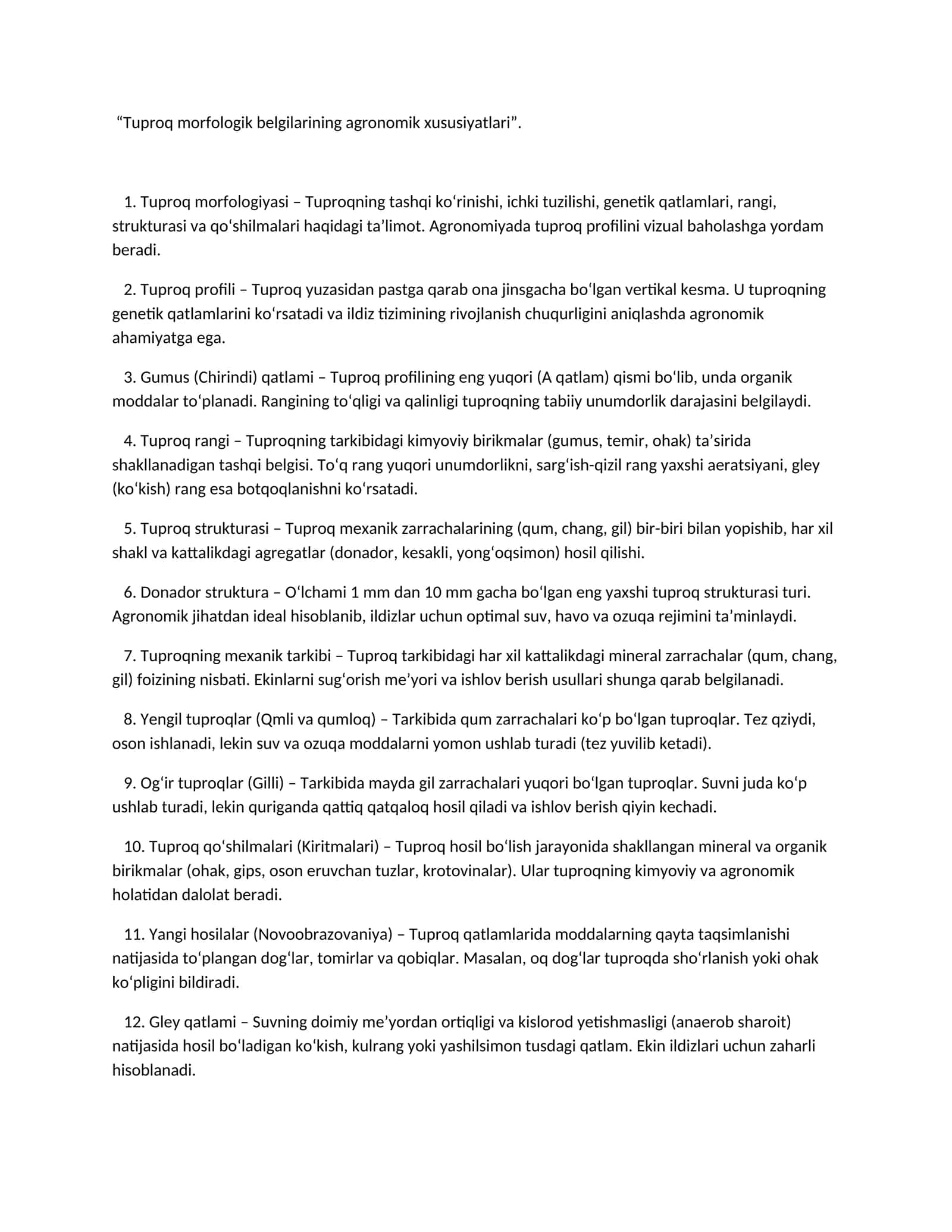 Tuproq morfologik belgilarining agronomik xususiyatlari 1