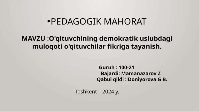 PEDAGOGIK MAHORAT 1