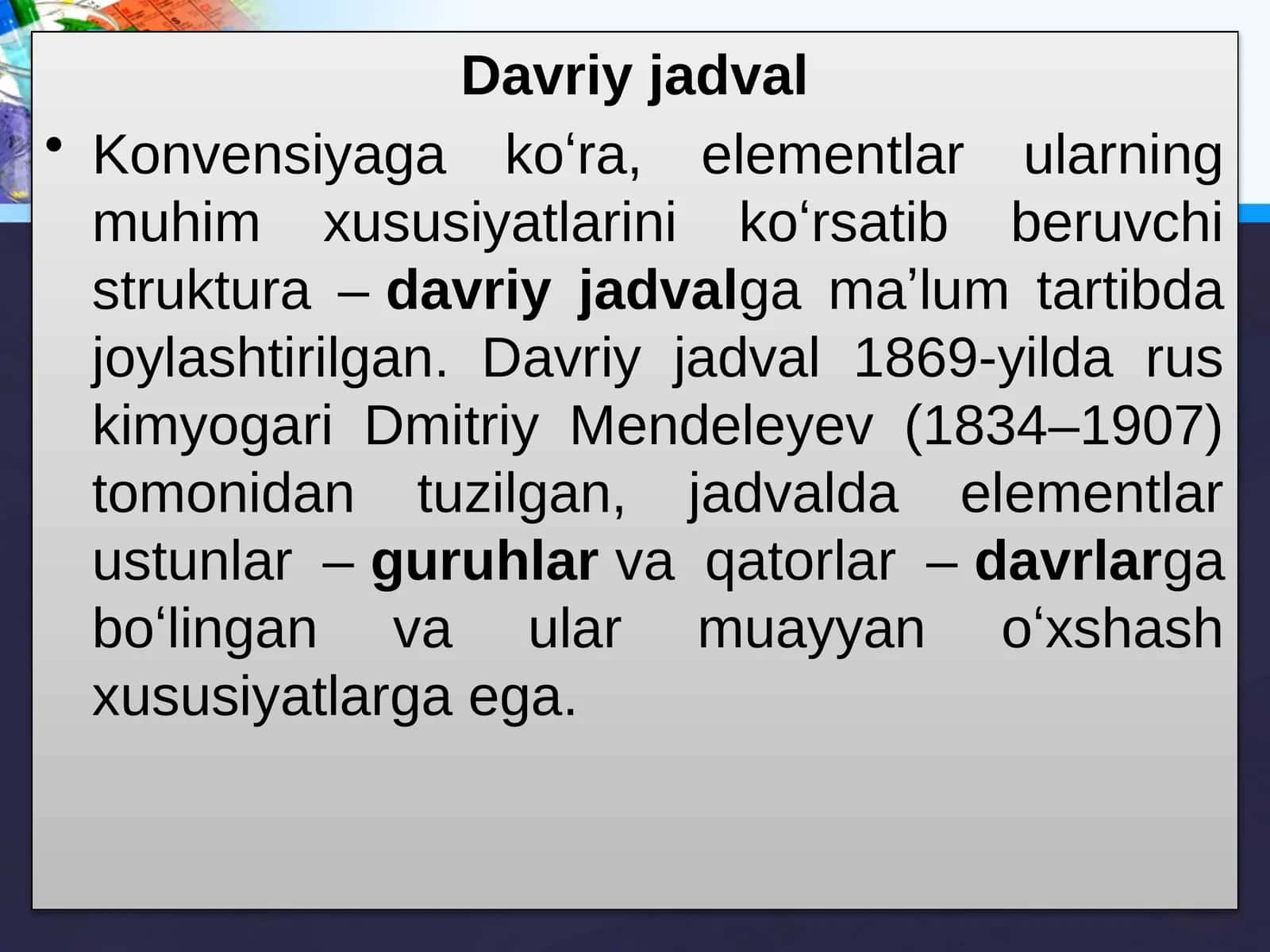 S - Elementlarning tavsifi va xossalari. Oksidlanish- qaytarilish reaksiyalari 1