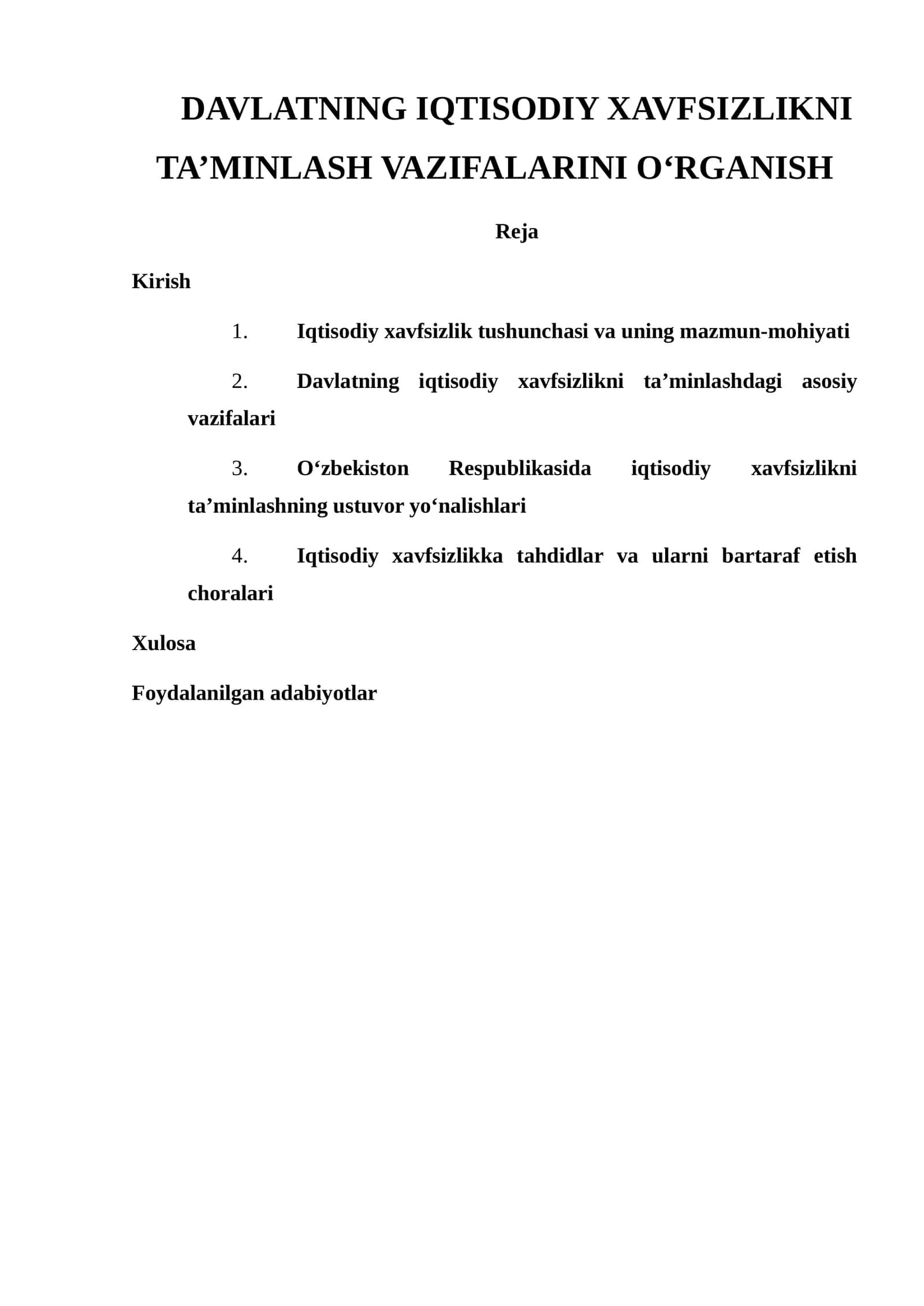 DAVLATNING IQTISODIY XAVFSIZLIKNI TA’MINLASH VAZIFALARINI O‘RGANISH 1