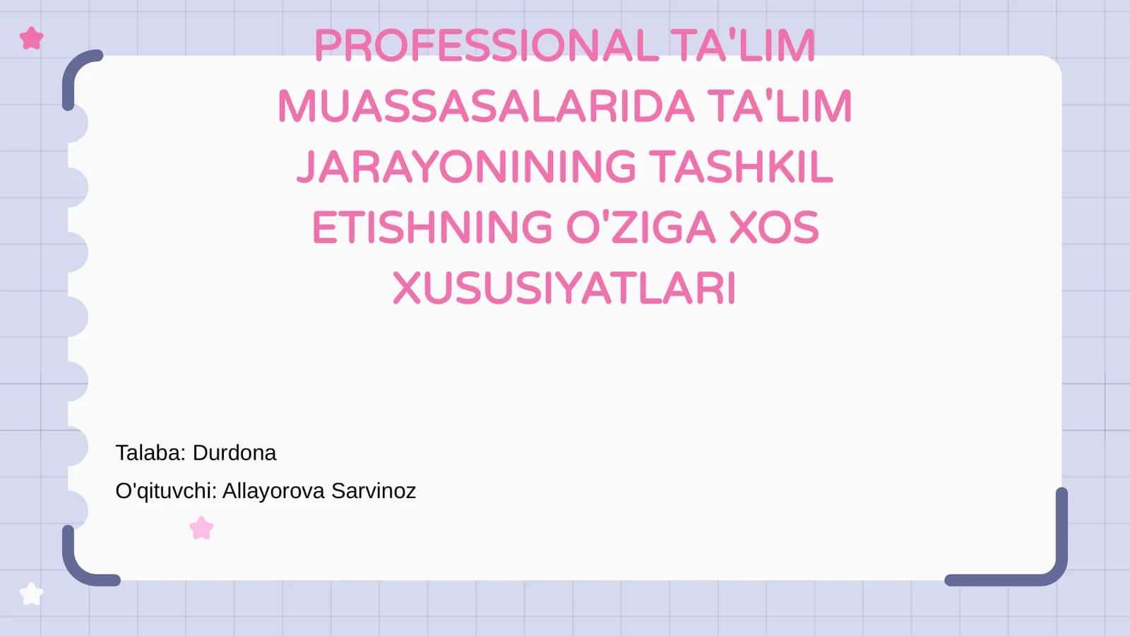 PROFESSIONAL TA'LIM MUASSASALARIDA TA'LIM JARAYONINING TASHKIL ETISHNING O'ZIGA XOS XUSUSIYATLARI 1