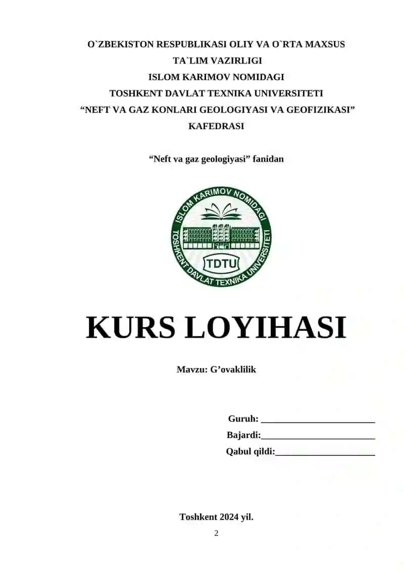 G'OVAKLILIK KURS LOYIHASI 1