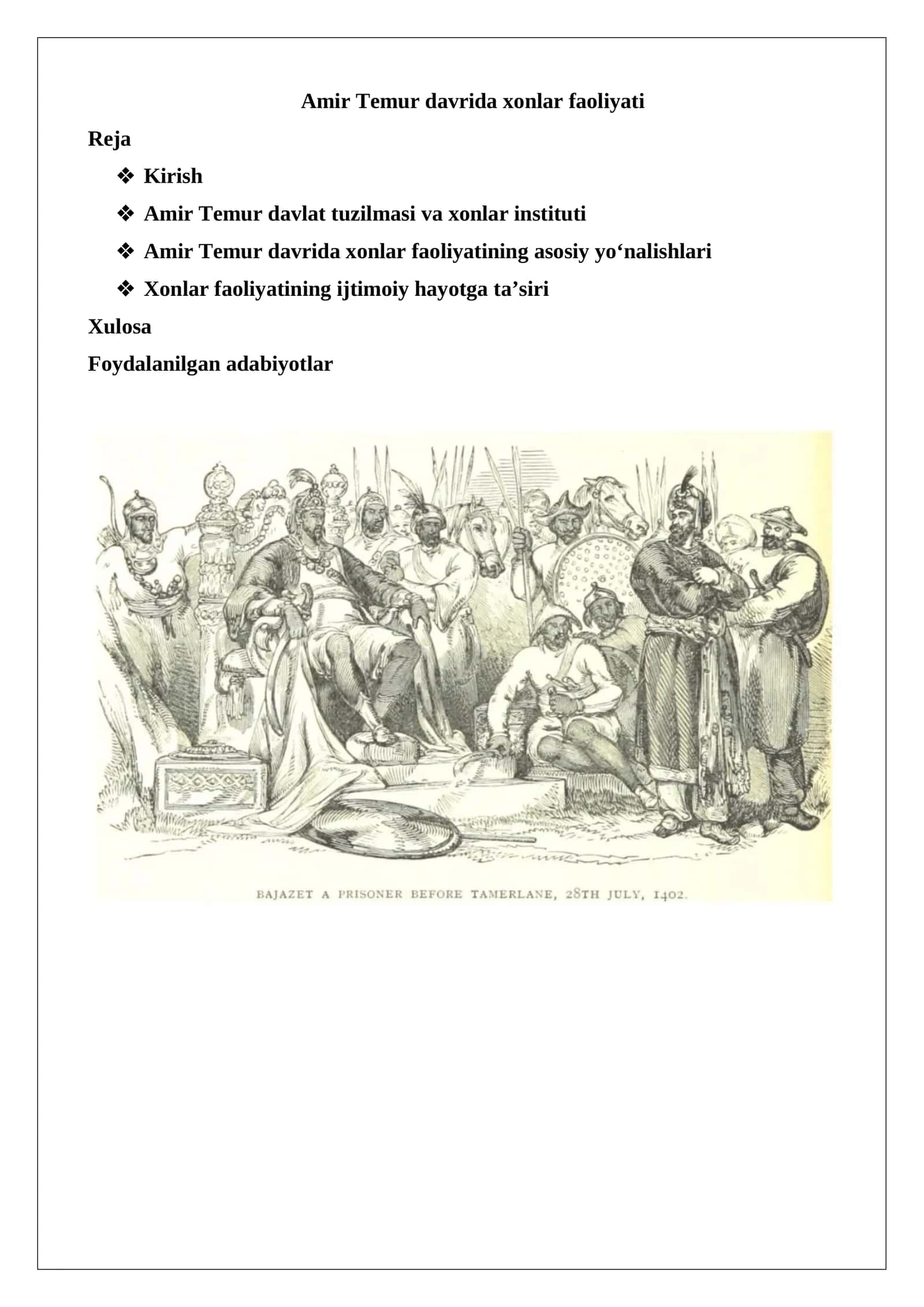 Amir Temur davrida xonlar faoliyati 1