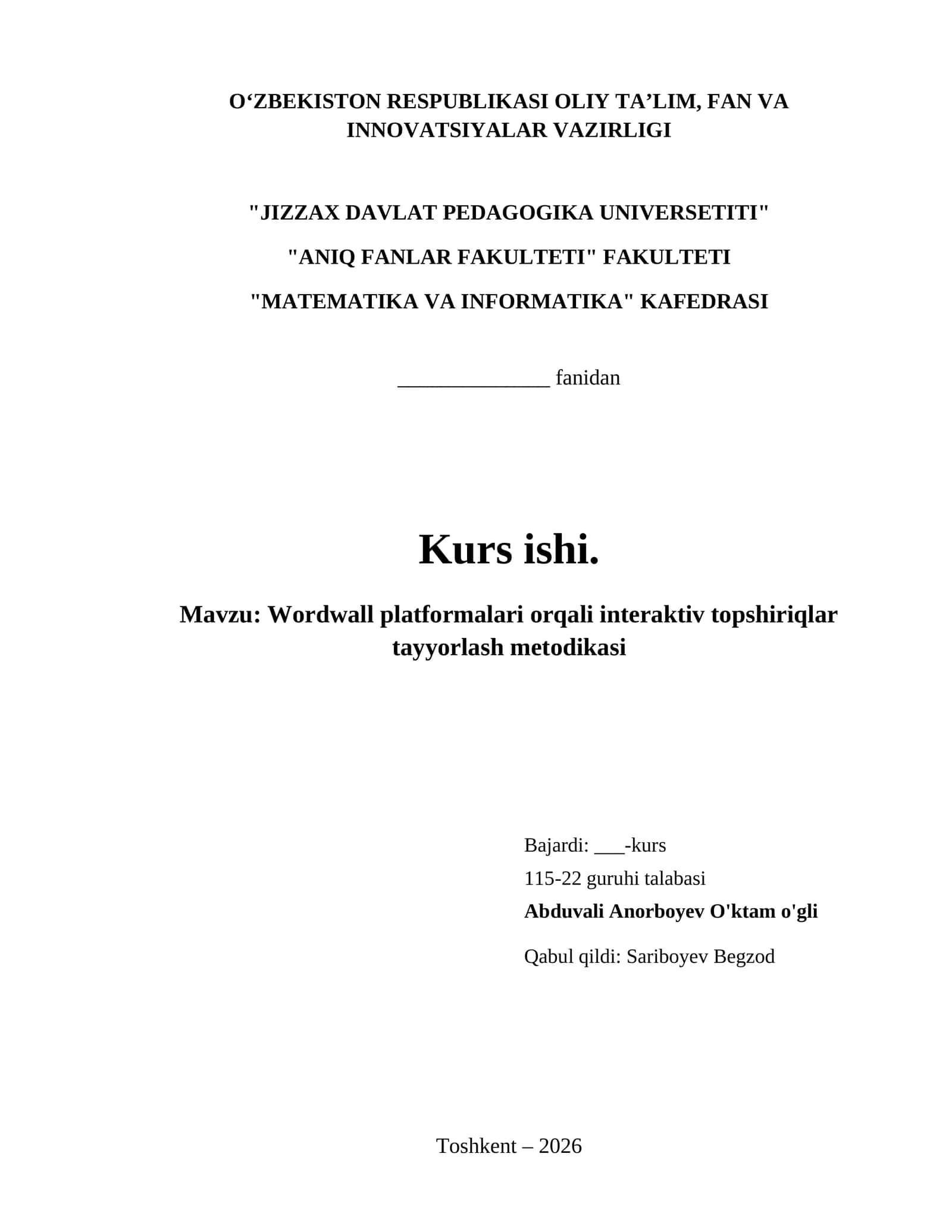 Wordwall platformalari orqali interaktiv topshiriqlar tayyorlash metodikasi 1