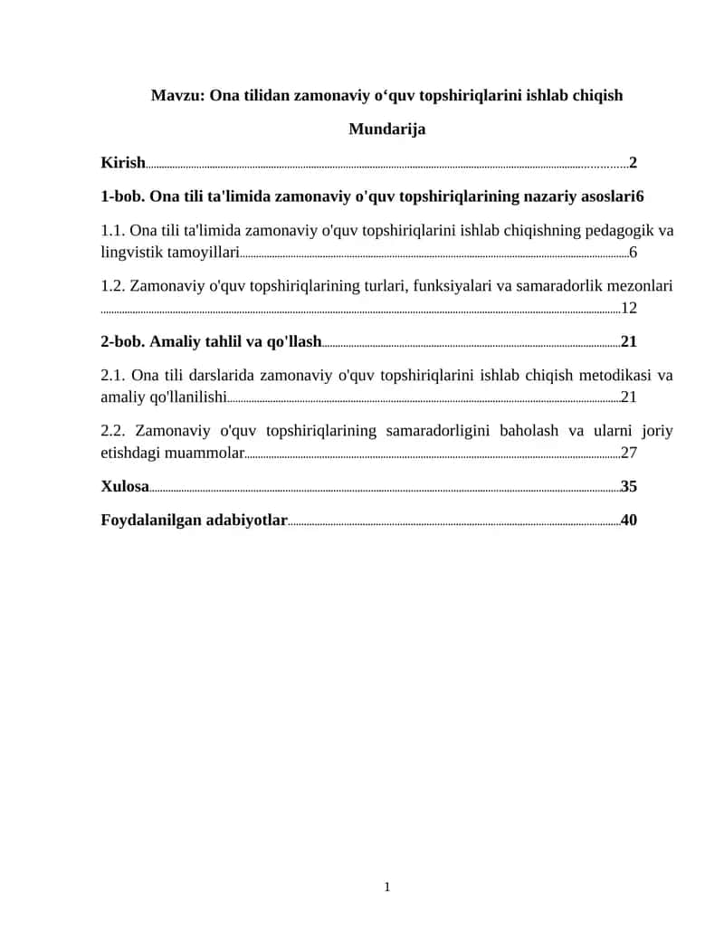 Ona tilidan zamonaviy oʻquv topshiriqlarini ishlab chiqish 1