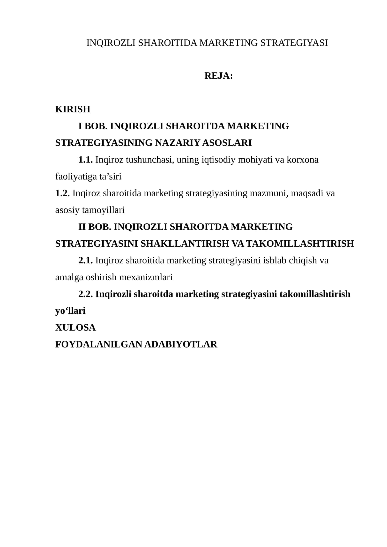 INQIROZLI SHAROITIDA MARKETING STRATEGIYASI 1