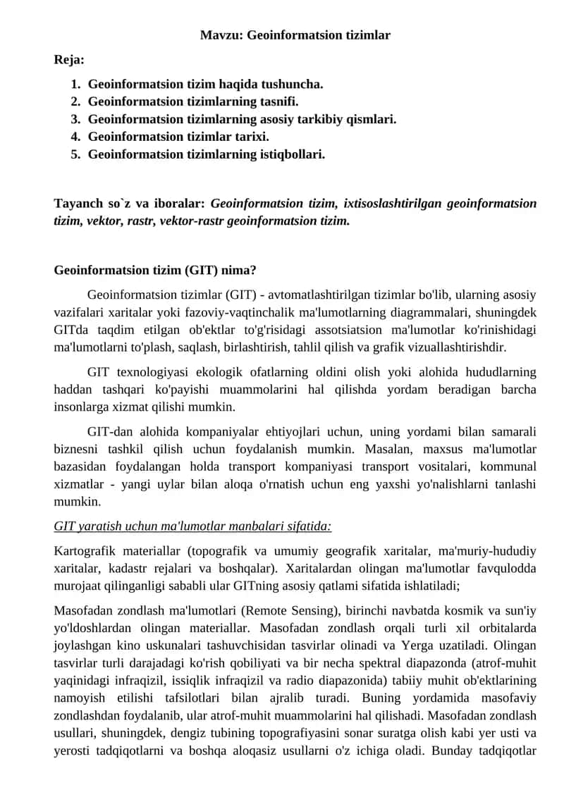 Geoinformatsion tizimlar 1