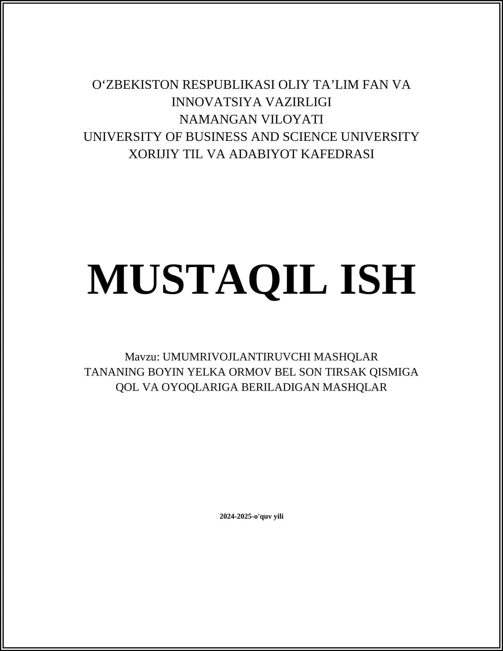 UMUMRIVOJLANTIRUVCHI MASHQLAR 1