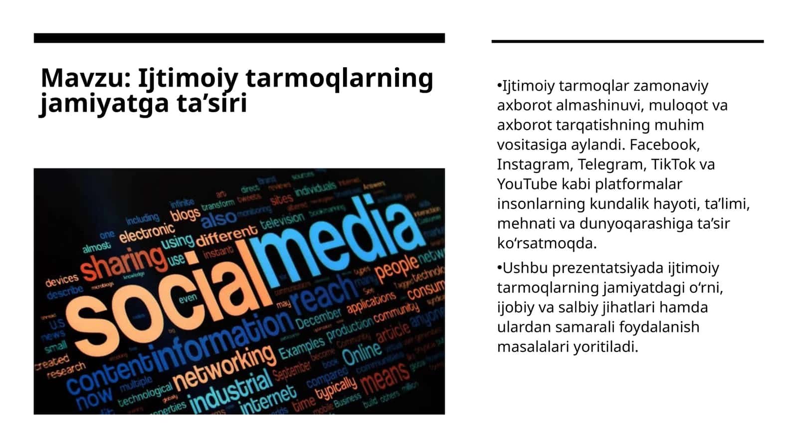 Ijtimoiy tarmoqlarning jamiyatga ta’siri | 20 slaydli prezentatsiya 1