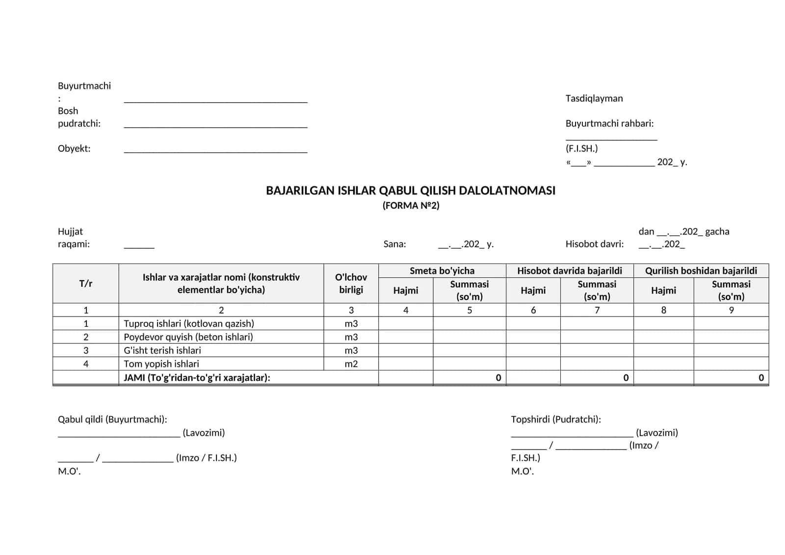 F2 BAJARILGAN ISHLAR QABUL QILISH DALOLATNOMASI 1