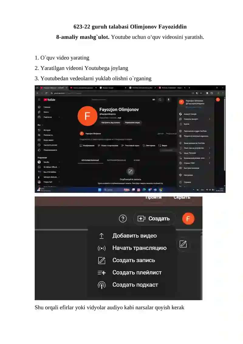 Youtube uchun o‘quv videosini yaratish