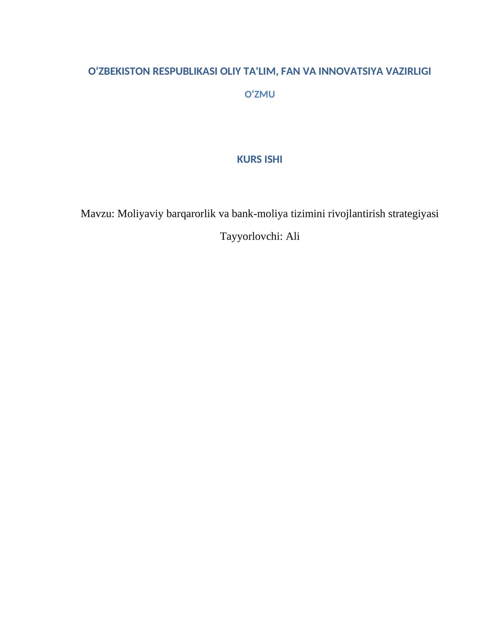 Moliyaviy barqarorlik va bank-moliya tizimini rivojlantirish strategiyasi 1