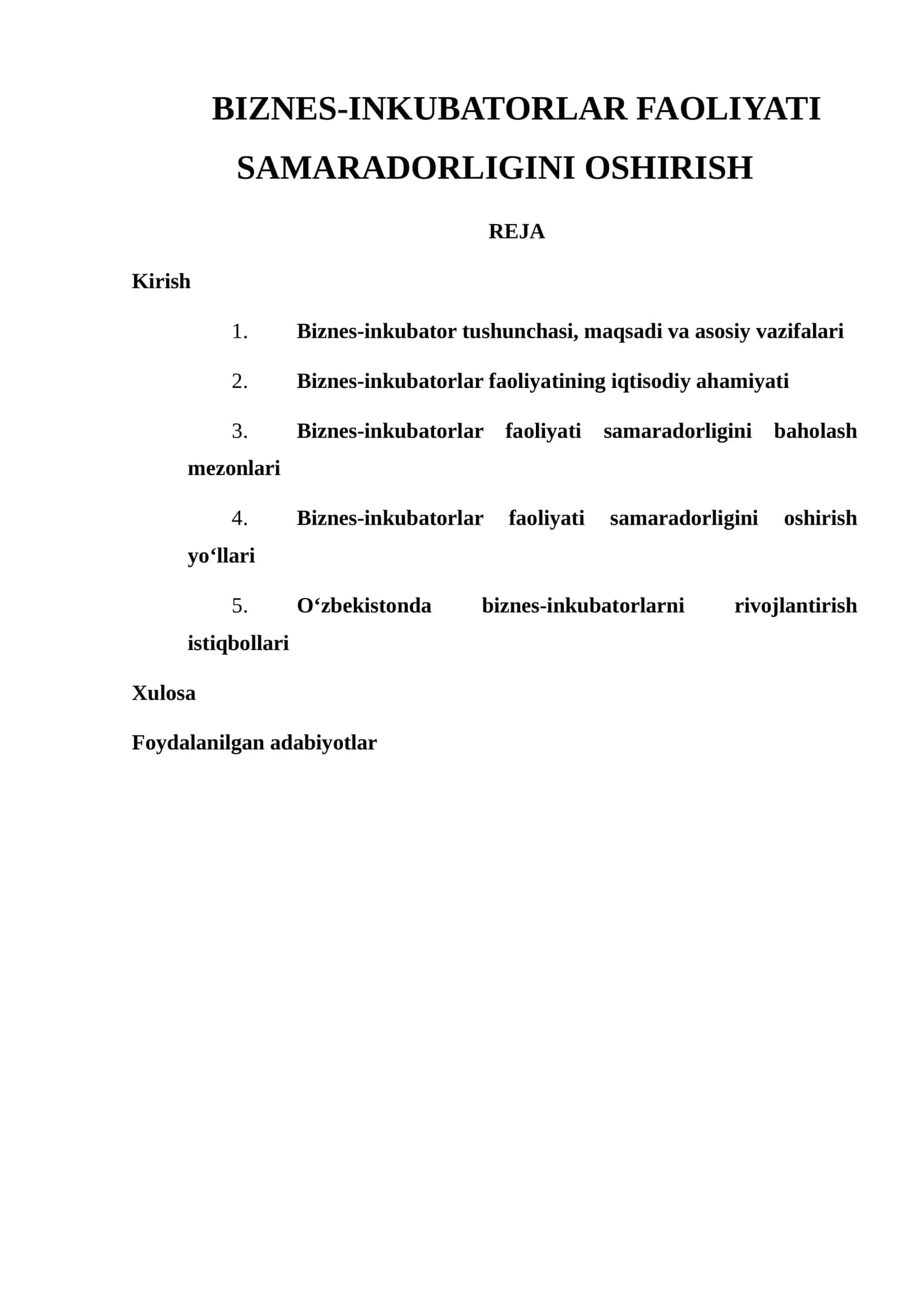 BIZNES-INKUBATORLAR FAOLIYATI SAMARADORLIGINI OSHIRISH 1