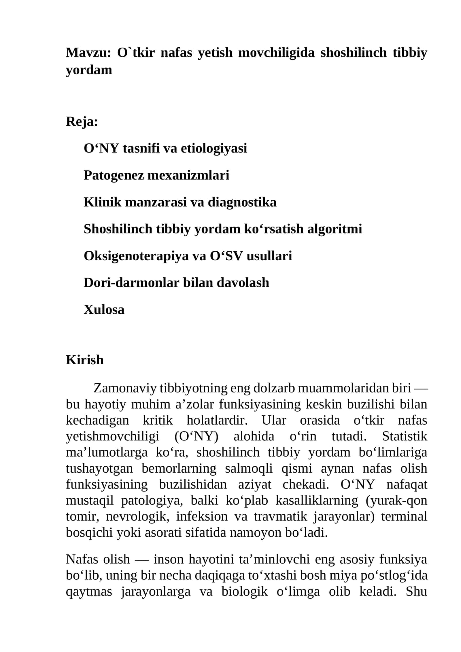 O`tkir nafas yetish movchiligida shoshilinch tibbiy yordam 1