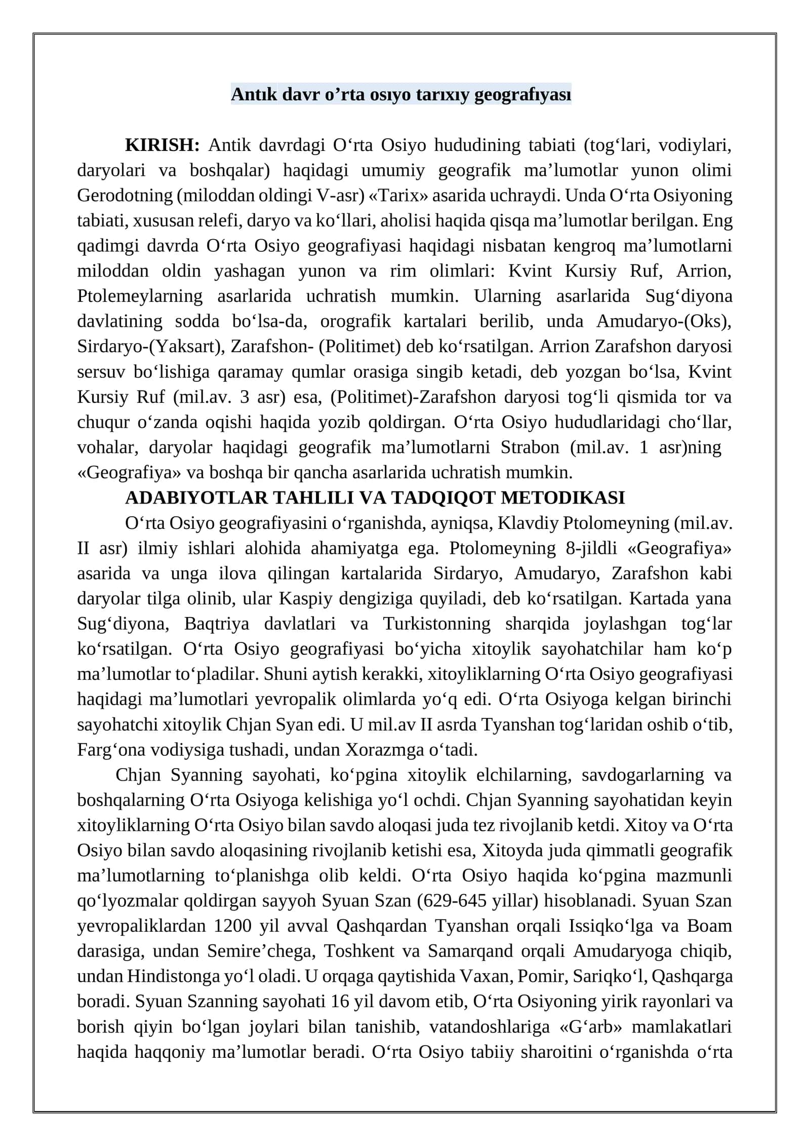 Antık davr o’rta osıyo tarıxıy geografıyası 1