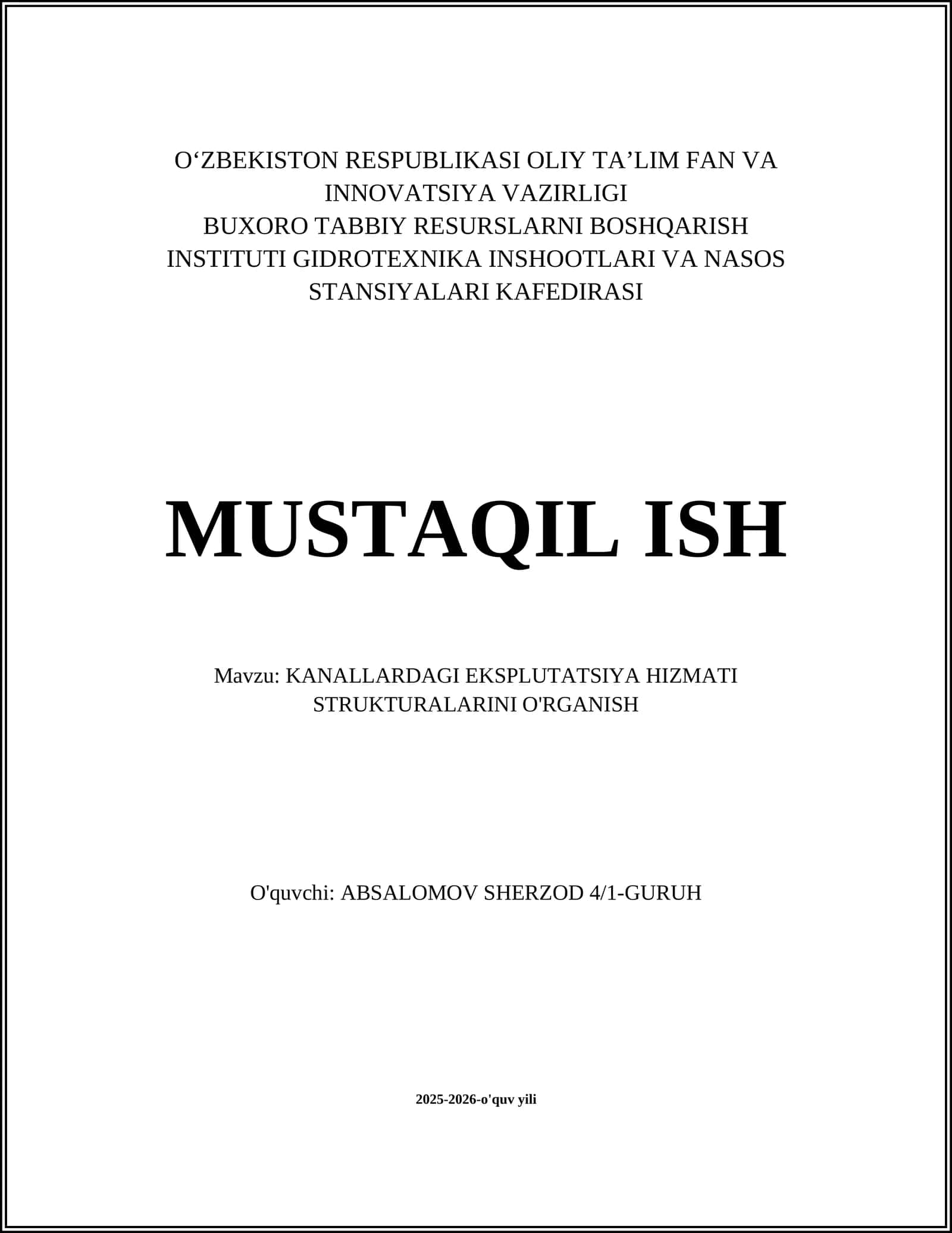 KANALLARDAGI EKSPLUTATSIYA HIZMATI STRUKTURALARINI O'RGANISH 1