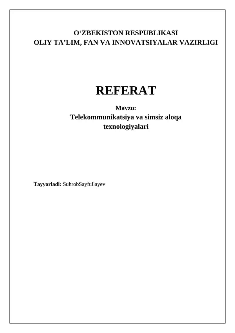 Telekommunikatsiya va simsiz aloqa texnologiyalari 1