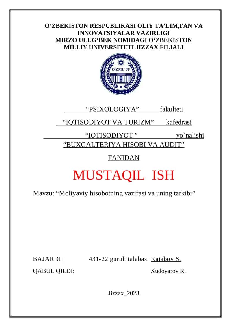 Moliyaviy hisobotning vazifasi va uning tarkibi 1