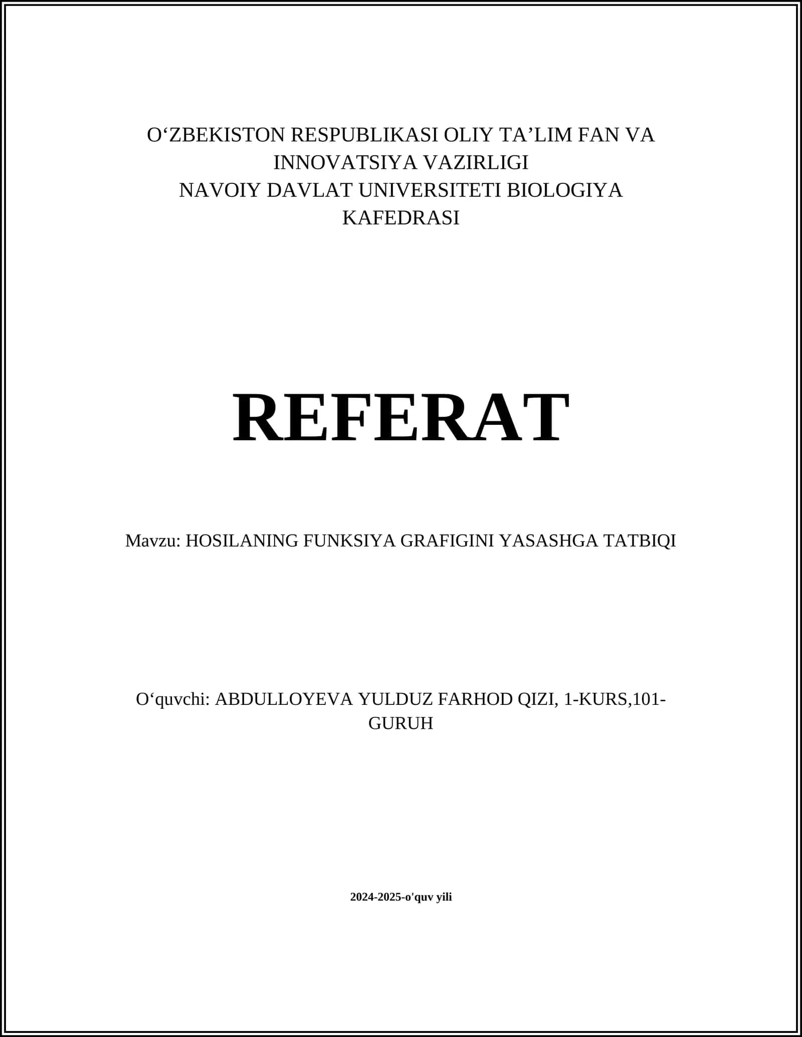 HOSILANING FUNKSIYA GRAFIGINI YASASHGA TATBIQI 1