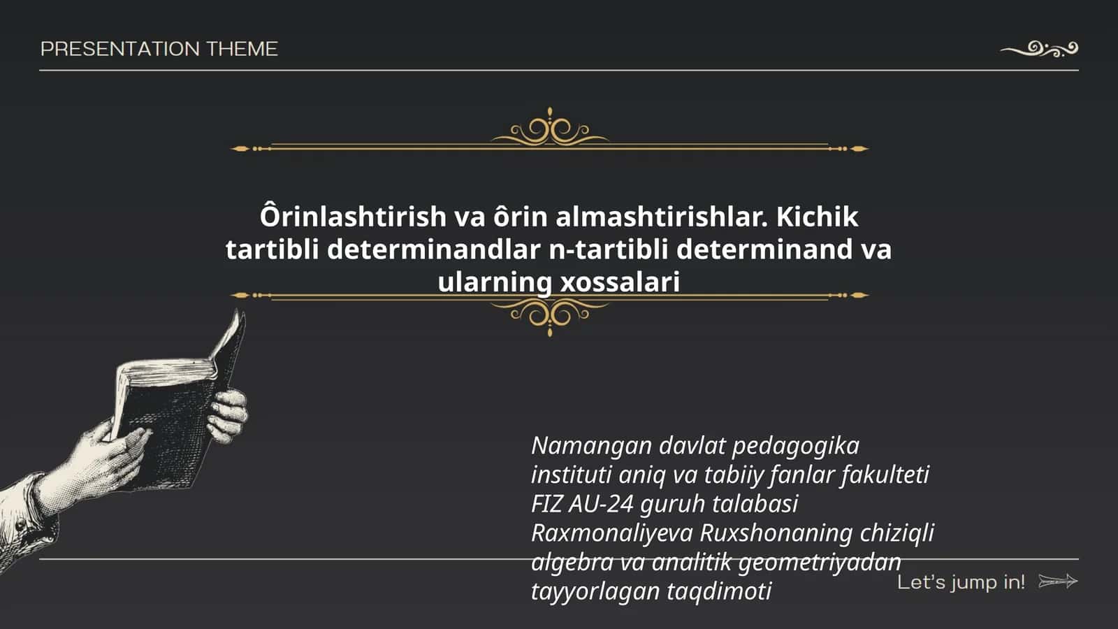 Raxmonaliyeva Ruxshona chiziqli algebra va analitik geometriyadan ta'lim 1
