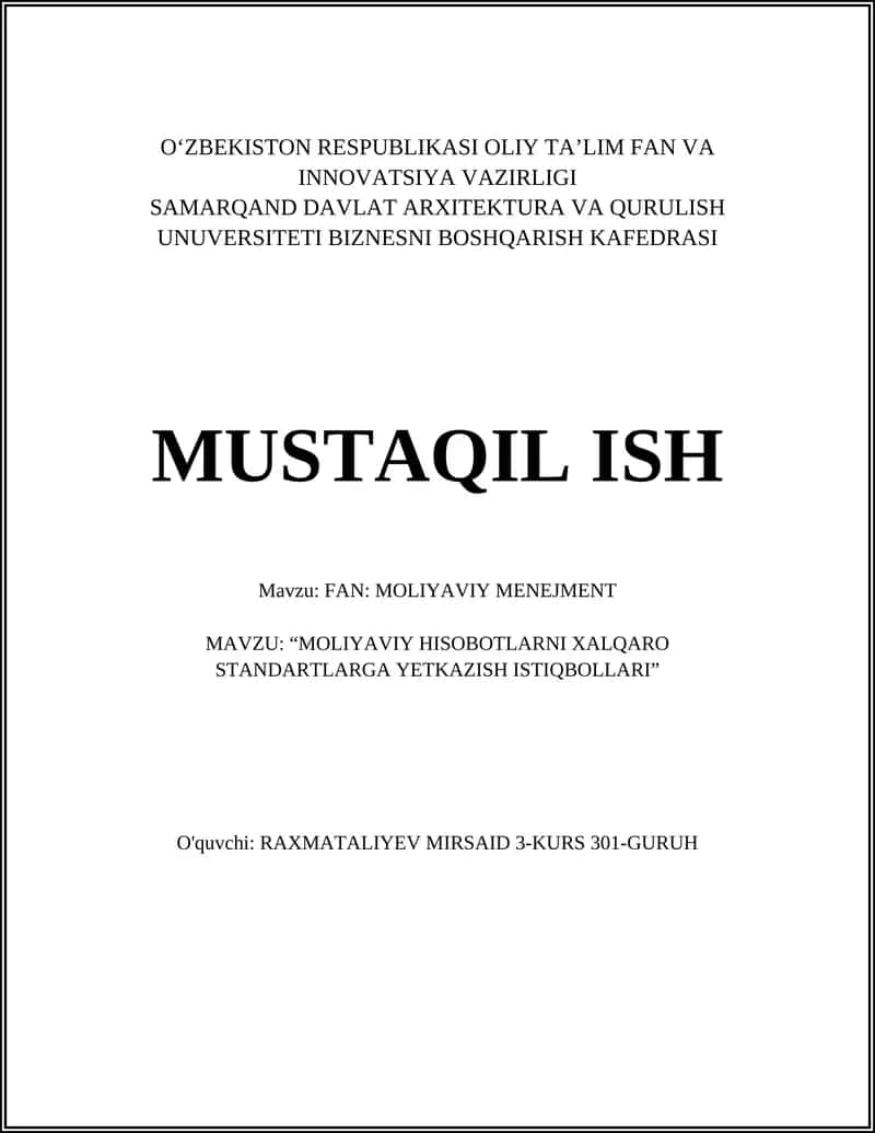 Moliyaviy Hisobotlar va IFRS 1