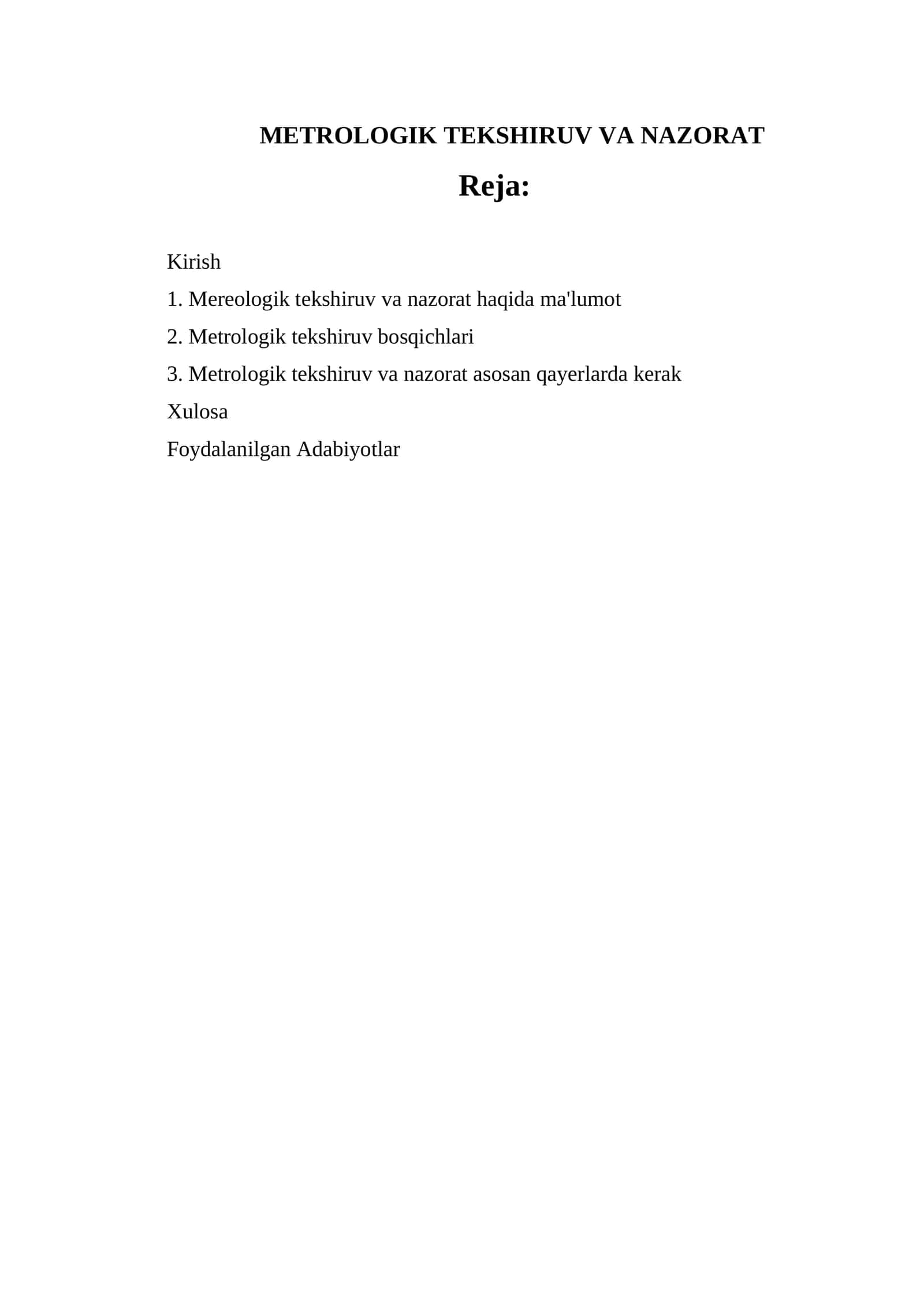 METROLOGIK TEKSHIRUV VA NAZORAT 1