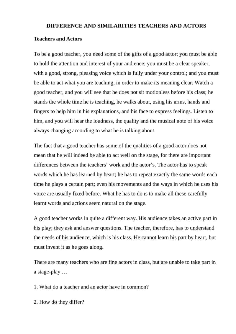 Difference and Similarities Teachers and Actors 1
