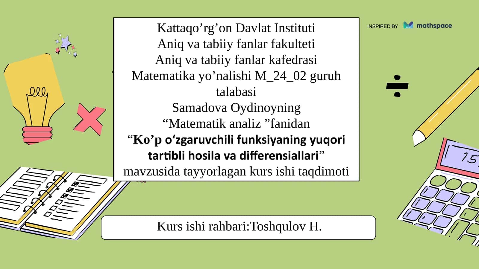 Ko’po‘zgaruvchilifunksiyaningyuqoritartiblihosilavadifferensiallari 1