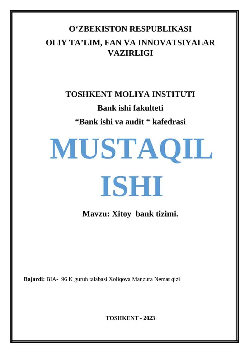 Xitoy bank tizimi 1