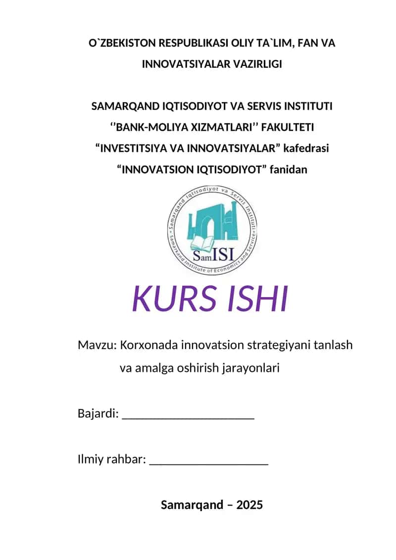 Korxonada innovatsion strategiyani tanlash va amalga oshirish jarayonlari 1