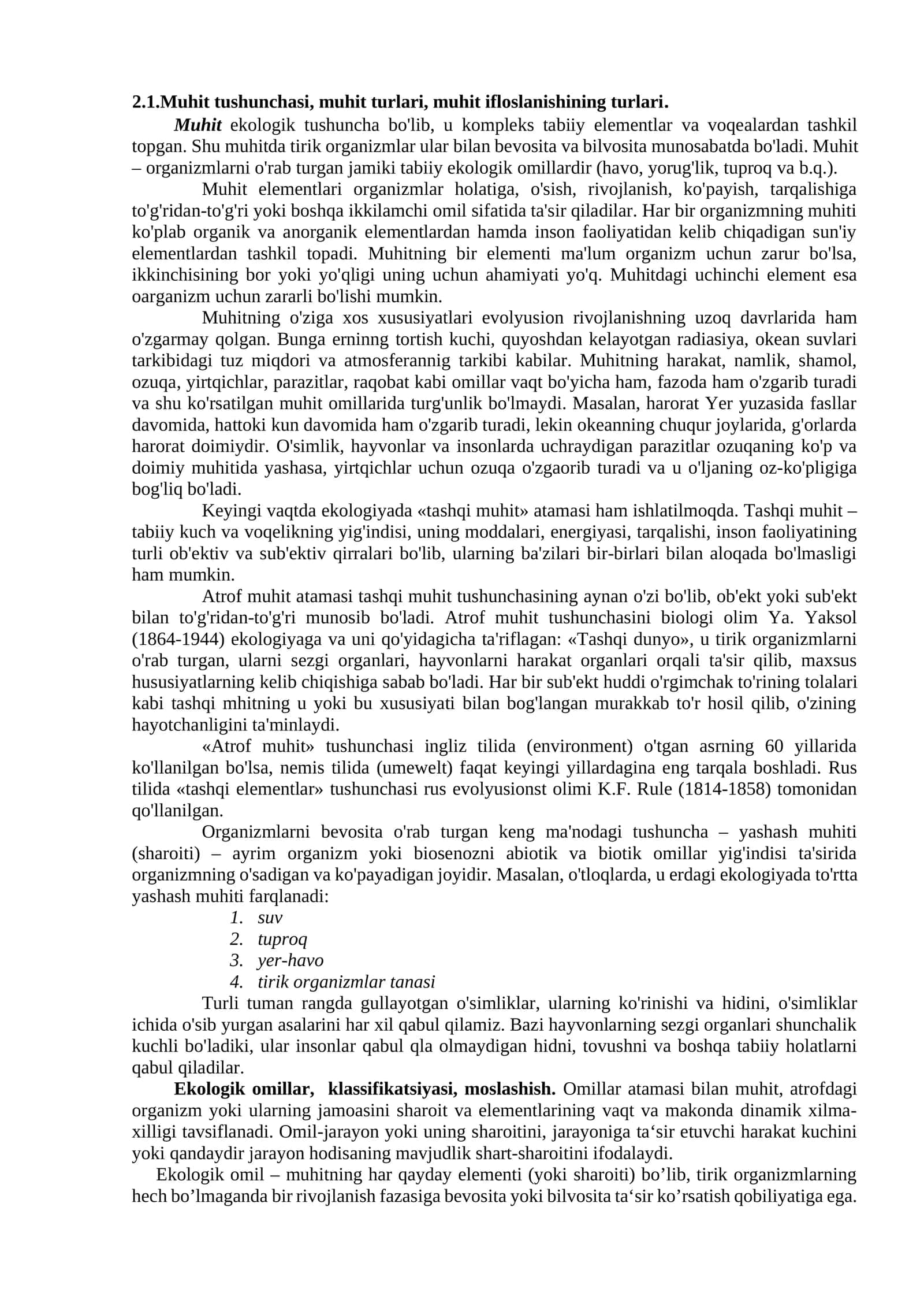 Muhit tushunchasi, muhit turlari, muhit ifloslanishining turlari 1