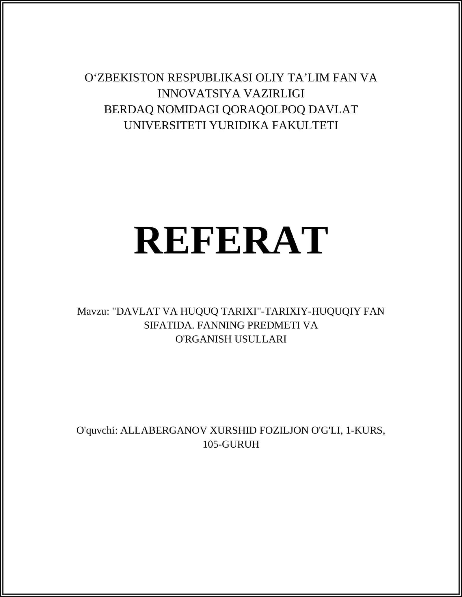 Davlat va huquq tarixi fanining predmeti 1
