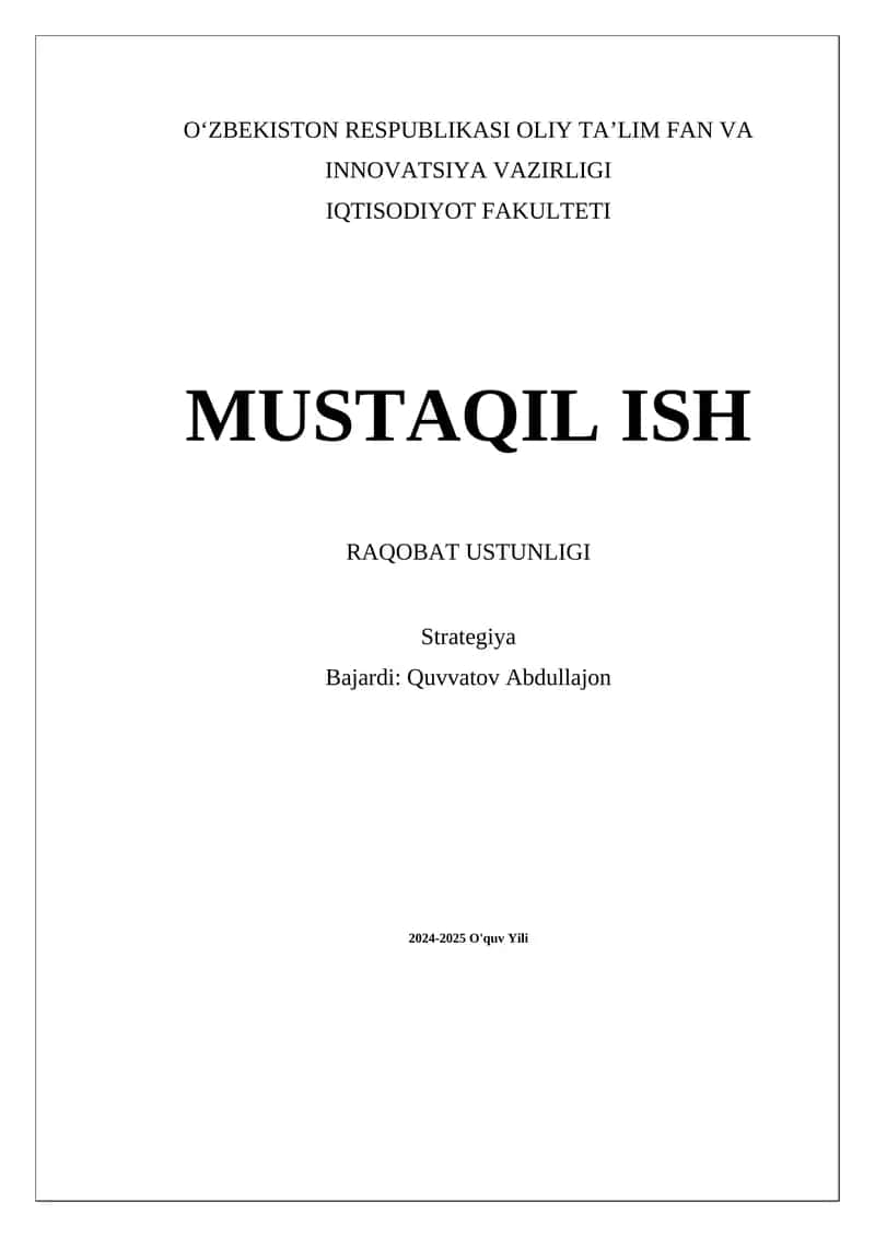 Raqobat Ustunligi 1