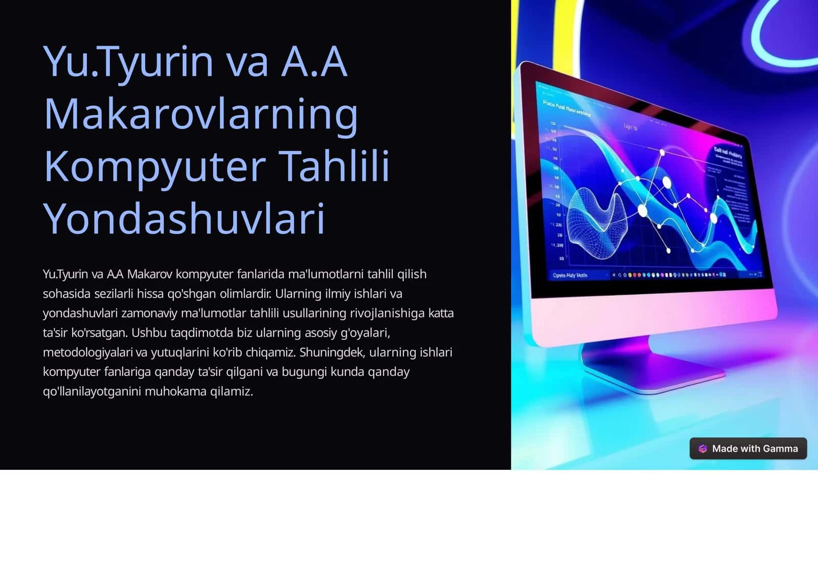 Yu.Tyurin va A.A Makarovlarning Kompyuter Tahlili Yondashuvlari 1
