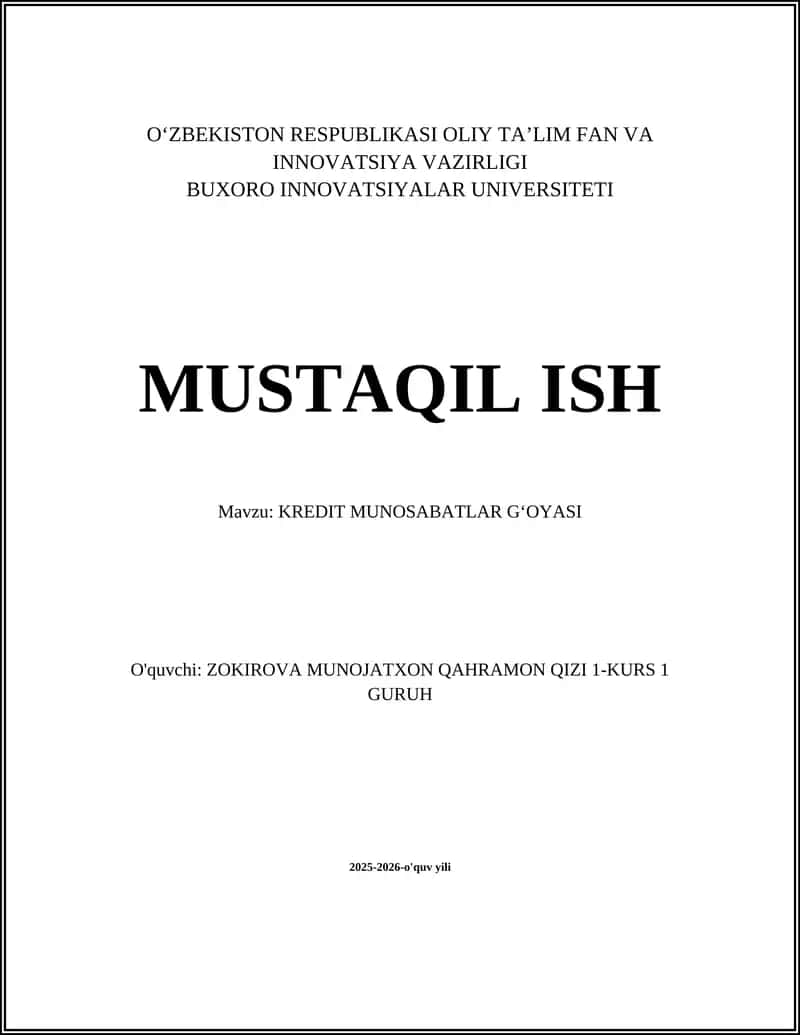 KREDIT MUNOSABATLAR GʻOYASI 1