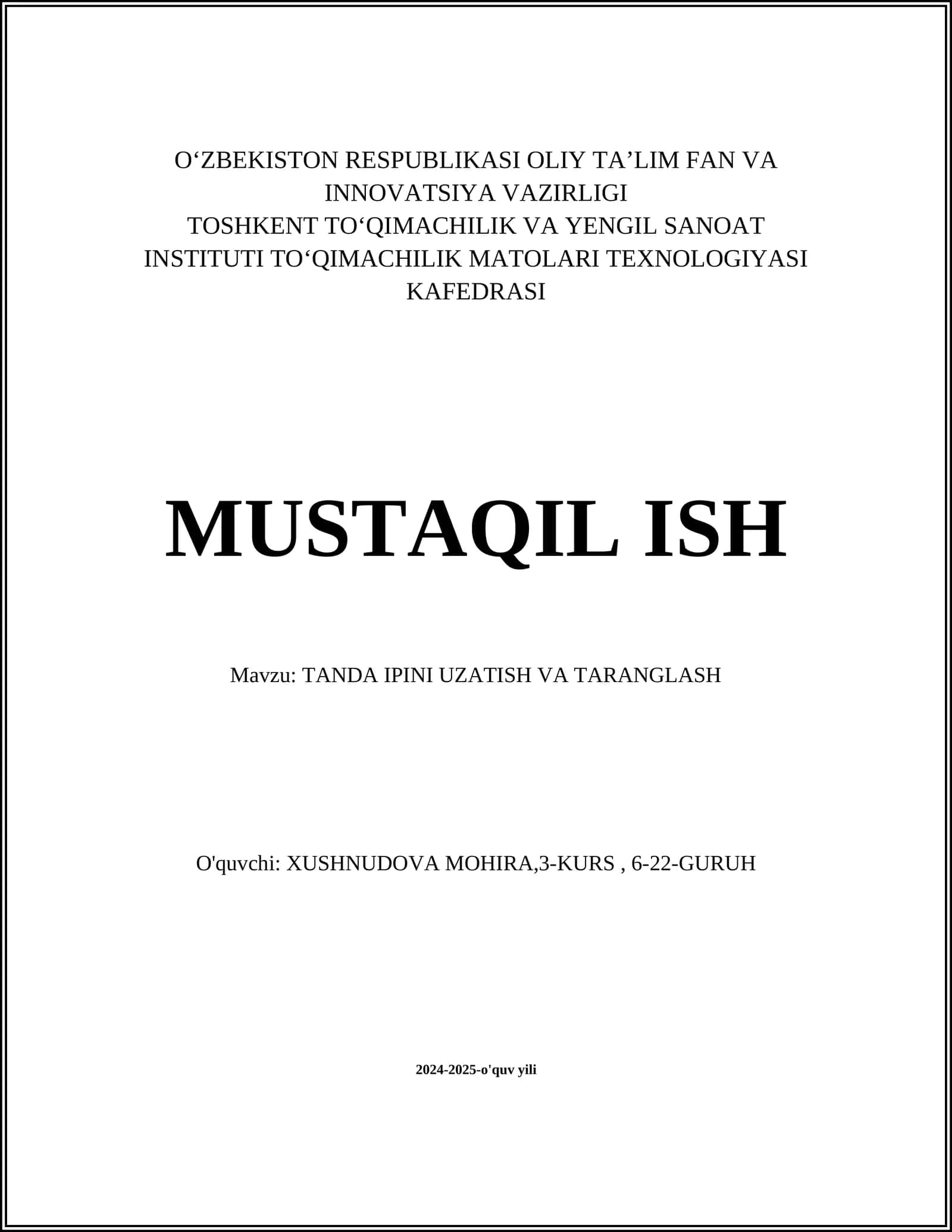 TANDA IPINI UZATISH VA TARANGLASH 1