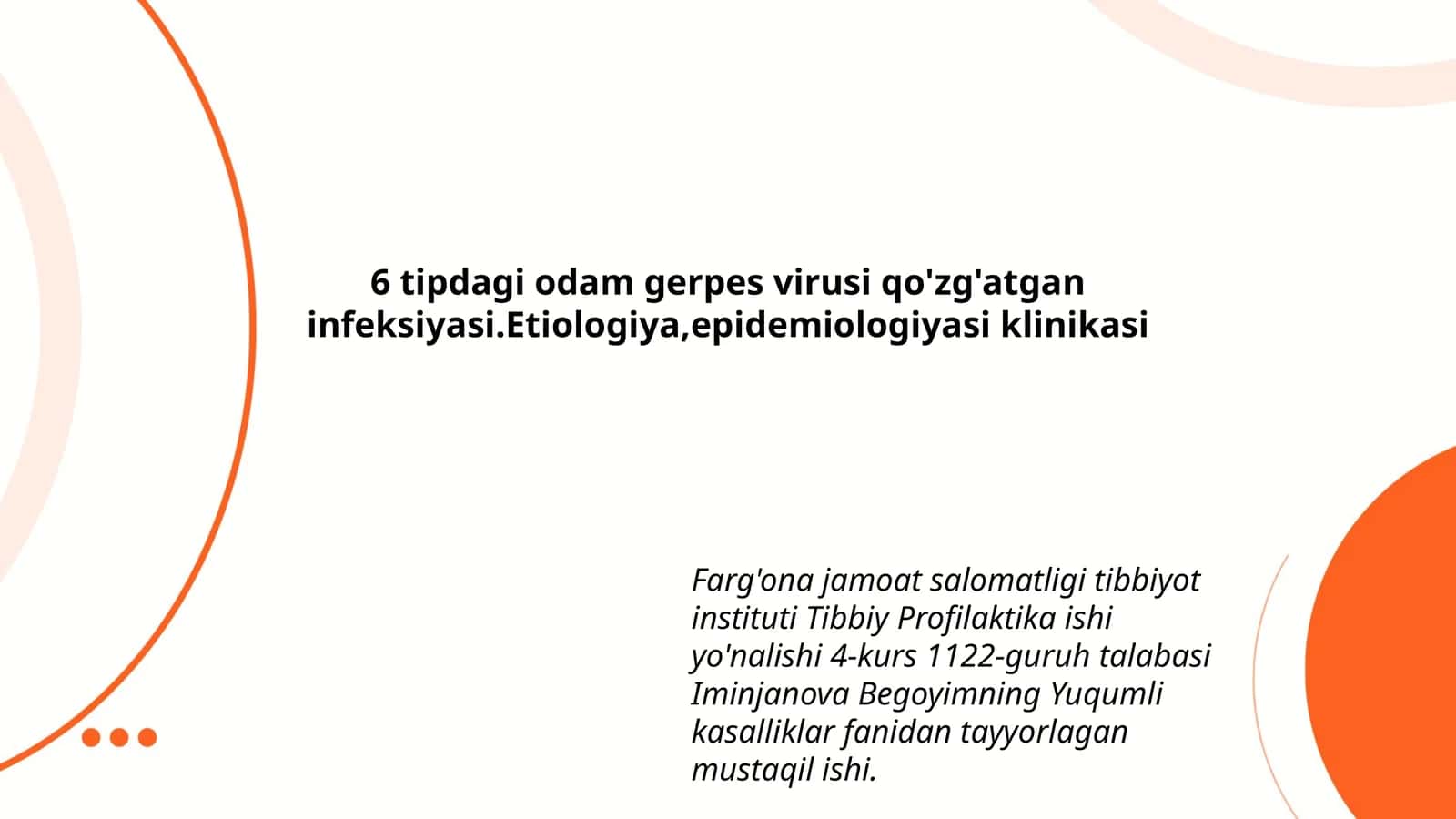Yuqumli kasalliklar fanidan tayyorlagan mustaqil ish 1