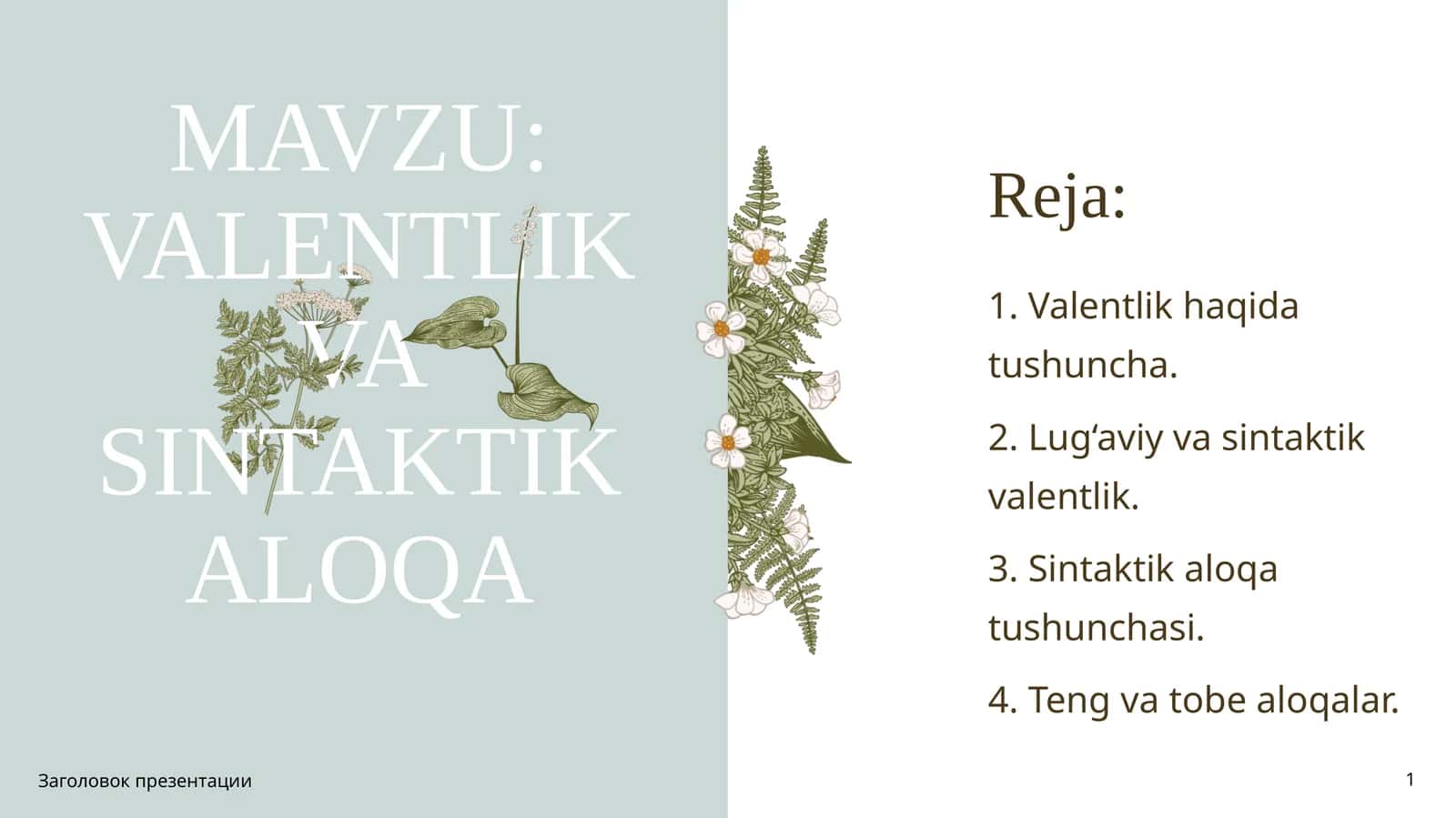 Valentlik va Sintaktik Aloqa 1