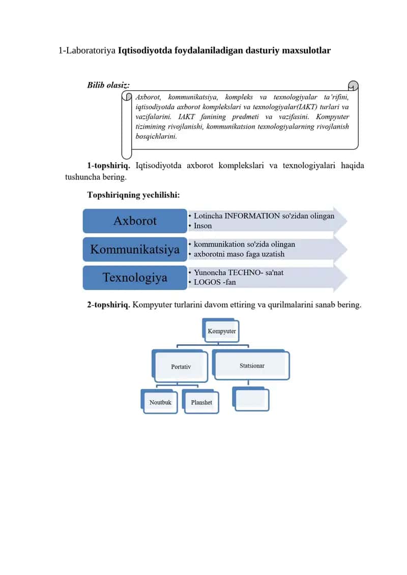 Laboratoriya Iqtisodiyotda foydalaniladigan dasturiy maxsulotlar 1